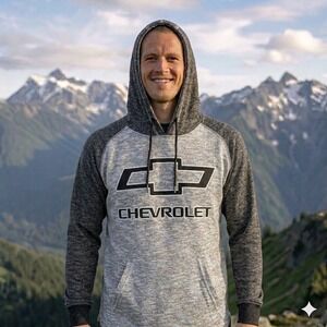 Chevrolet Hoodie Men Small Grey GM Licensed Raglan Pullover L/S Shirt *NEW*